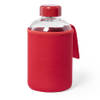 Glazen waterfles/drinkfles met rode softshell bescherm hoes 600 ml - Drinkflessen