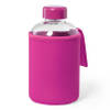 Glazen waterfles/drinkfles softshell bescherm hoes - roze - 600 ml - Sportfles - Bidon - Drinkflessen