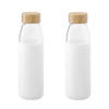 2x Stuks glazen waterfles/drinkfles met witte siliconen bescherm hoes 540 ml - Drinkflessen
