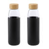 2x Stuks glazen waterfles/drinkfles met zwarte siliconen bescherm hoes 540 ml - Drinkflessen