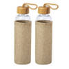 2x Stuks glazen waterfles/drinkfles met naturel bamboe houten bescherm hoes 550 ml - Drinkflessen