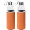 2x Stuks glazen waterfles/drinkfles met oranje softshell bescherm hoes 520 ml - Drinkflessen