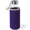 Glazen waterfles/drinkfles met paarse softshell bescherm hoes 420 ml - Drinkflessen