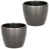 2x stuks bloempot glanzend zilver metallic keramiek voor kamerplant H9.8 x D12 cm - Plantenpotten