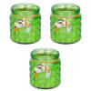 3x stuks Citronella/citrus geurkaars in glazen pot - 12 cm - groen - geurkaarsen