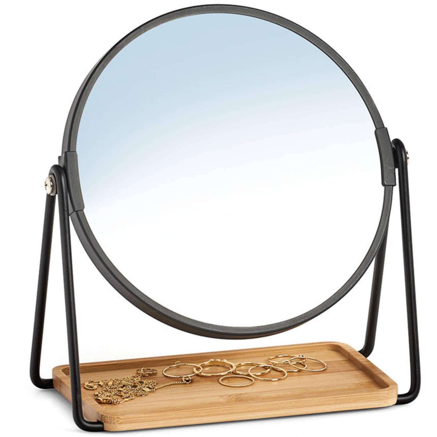Kantine inhoud seinpaal Make-up spiegel metaal/bamboe 17,5 x 20,5 cm - Make-up spiegeltjes | Blokker
