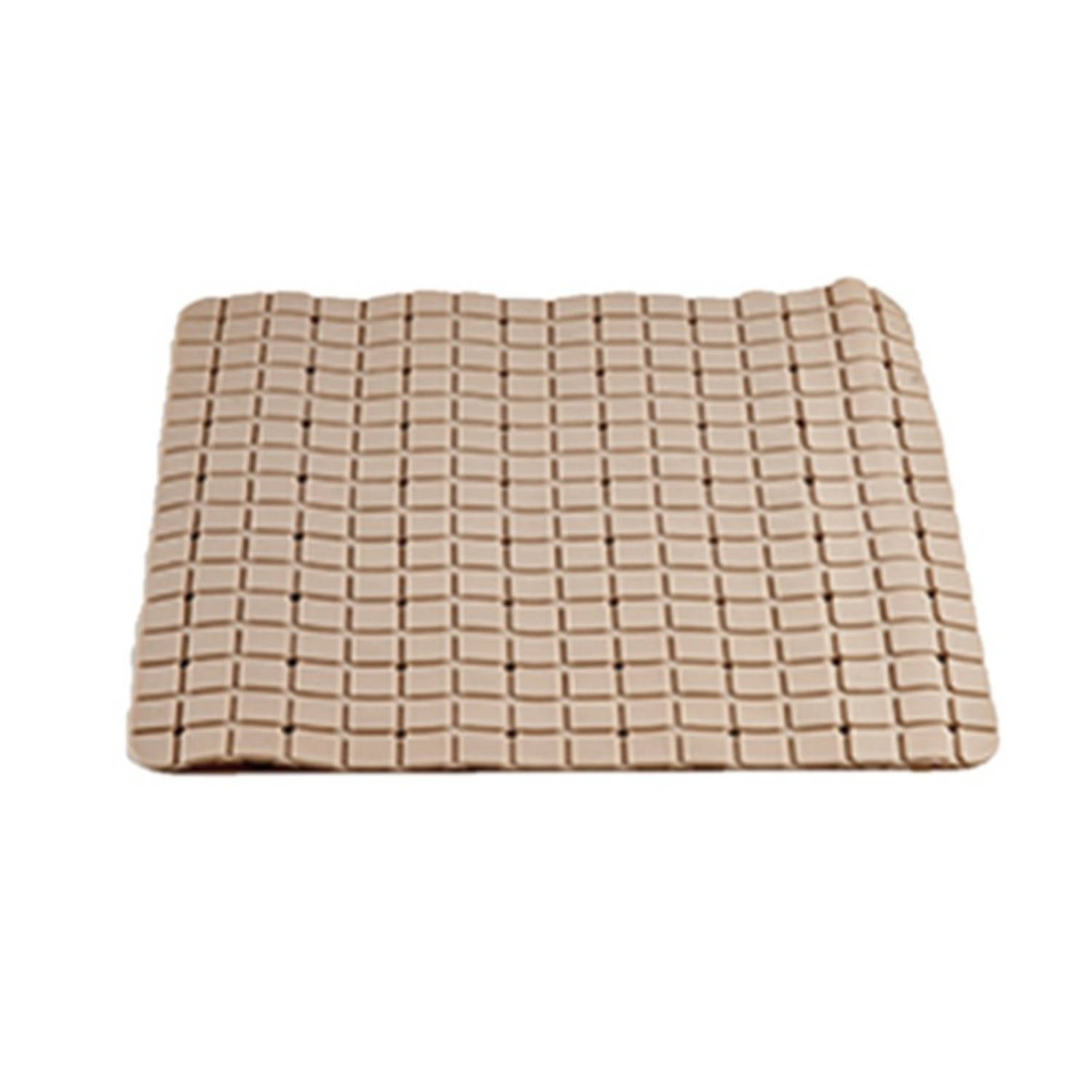 Badmat/douchemat anti-slip mocca bruin vierkant patroon 50 x 50 cm - Badmatjes