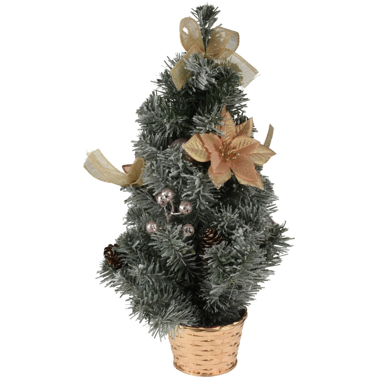 Rook Weinig Wees tevreden Besneeuwde Mini Kerstboom met decoratie 50 cm hoog - Goud | Blokker