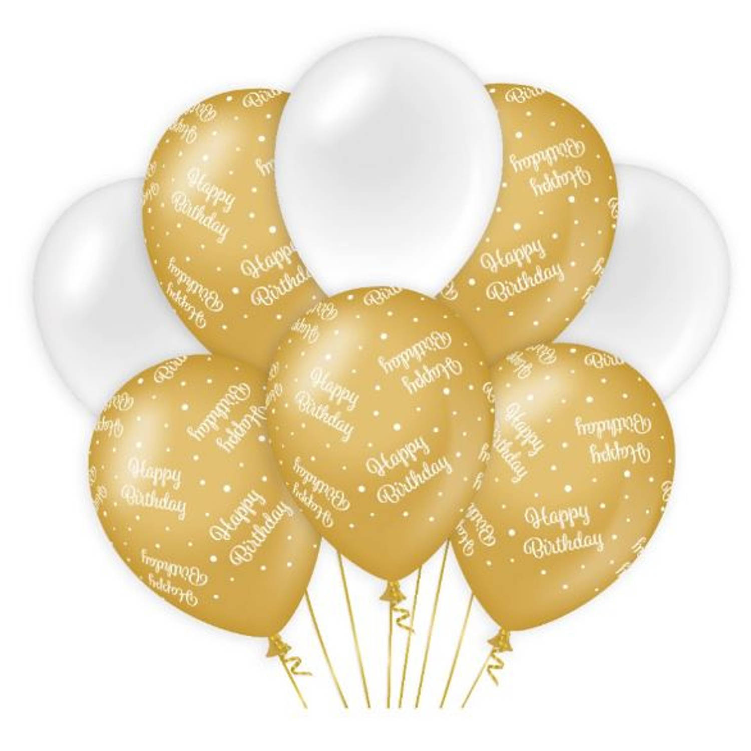 Paper Dreams ballonnen happy birthday latex goud/wit 8 stuks