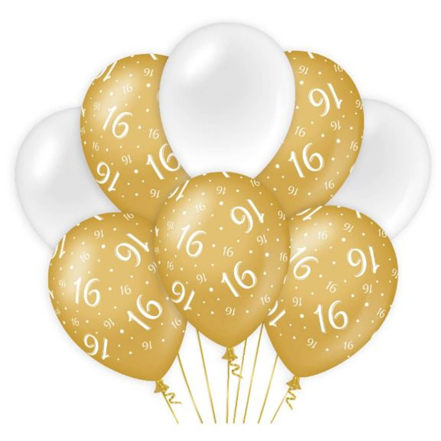 Paper Dreams ballonnen sweet 16 meisjes latex goud/wit