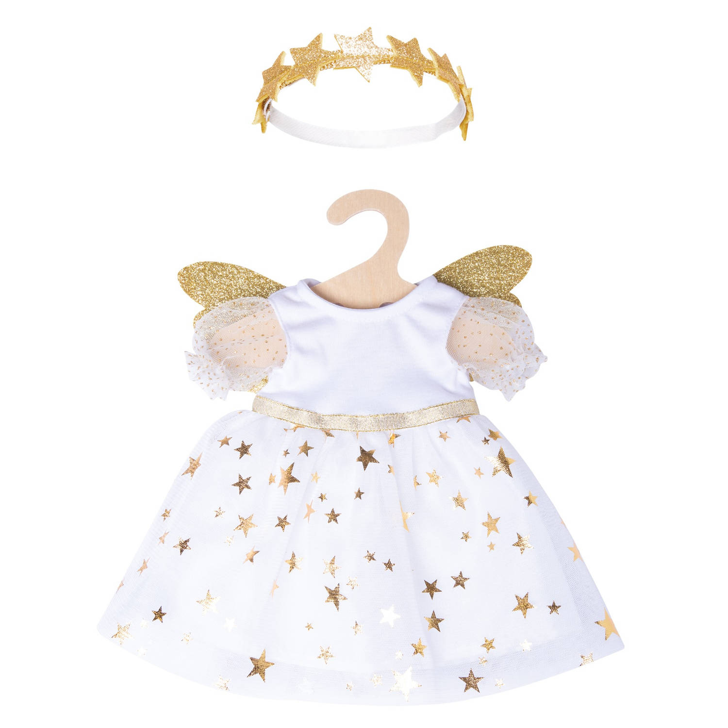 Heless babypoppenkleding engelenjurk 28-35 wit/goud 2-delig