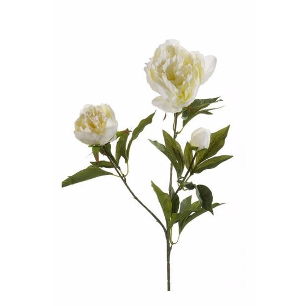 2x stuks kunstbloem pioenrozen takken 70 cm wit - Kunstbloemen