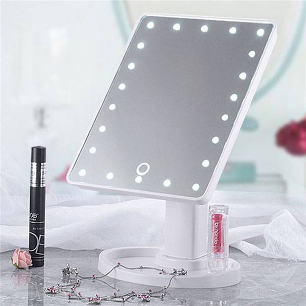 Witte make-up spiegel met LED verlichting 17 x 28 cm - Make-up spiegeltjes