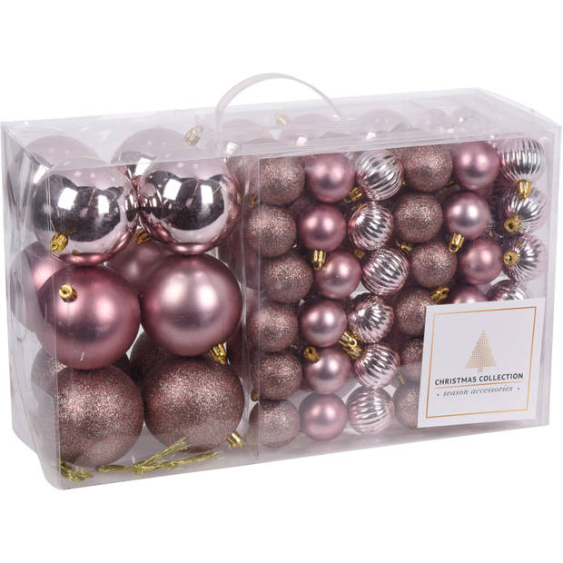Kunststof Kerstballen set 94 ballen - binnen/buiten gebruik - Roze