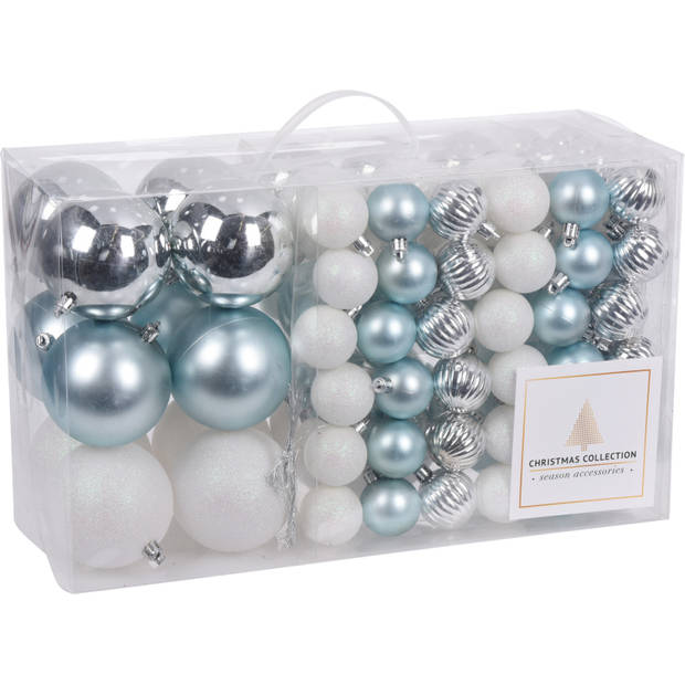 Kunststof Kerstballen 94 stuks voor binnen/buiten gebruik - Blauw/Wit