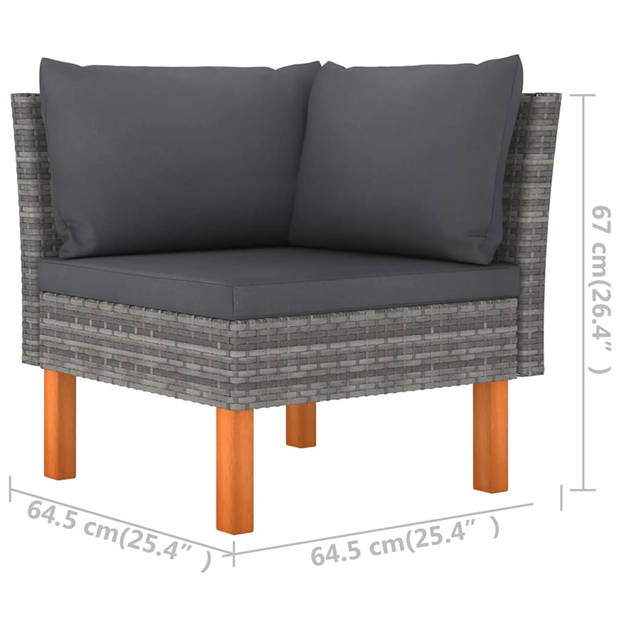 The Living Store Loungeset - Grijs - PE-rattan - gepoedercoat staal en massief eucalyptushout - 5-delige set