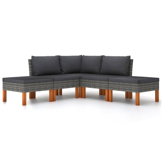 vidaXL 5-delige Loungeset met kussens poly rattan grijs