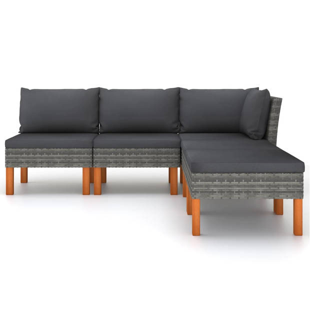 vidaXL 5-delige Loungeset met kussens poly rattan grijs