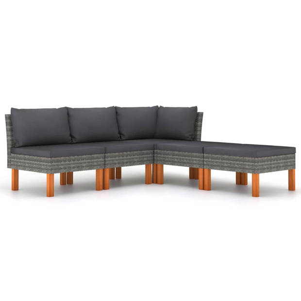 vidaXL 5-delige Loungeset met kussens poly rattan grijs