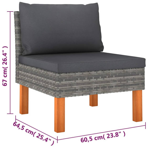 vidaXL 6-delige Loungeset met kussens poly rattan grijs