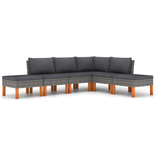 vidaXL 6-delige Loungeset met kussens poly rattan grijs