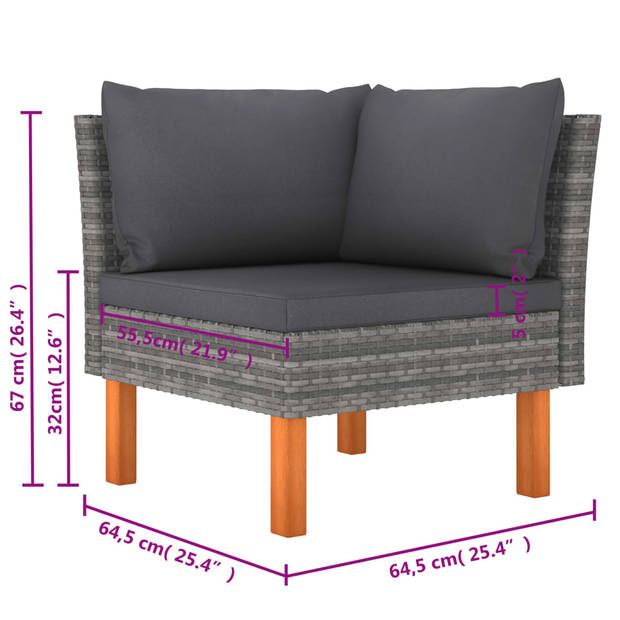 vidaXL 6-delige Loungeset met kussens poly rattan grijs