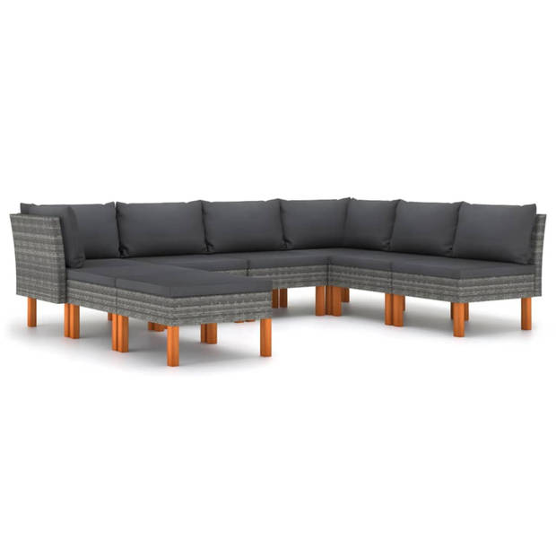 vidaXL 8-delige Loungeset met kussens poly rattan grijs