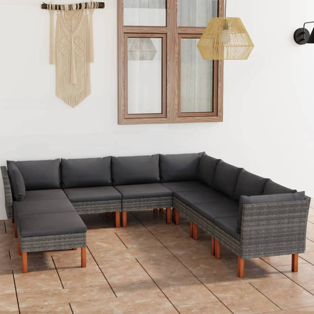 vidaXL 9-delige Loungeset met kussens poly rattan grijs