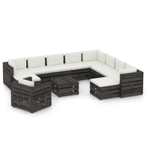 vidaXL 12-delige Loungeset met kussens grijs geïmpregneerd hout