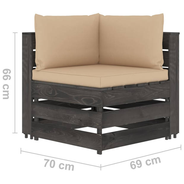 The Living Store Pallet Loungeset - Grenenhout - Beige - 69 x 70 x 66 cm - Duurzaam en modulair