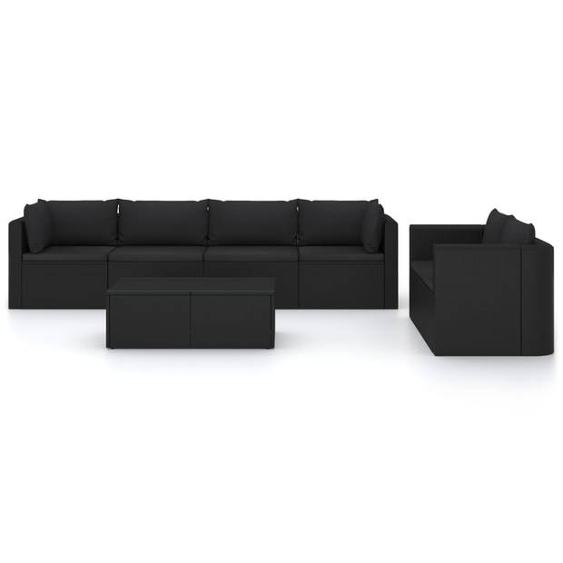 vidaXL 7-delige Loungeset met kussens poly rattan zwart