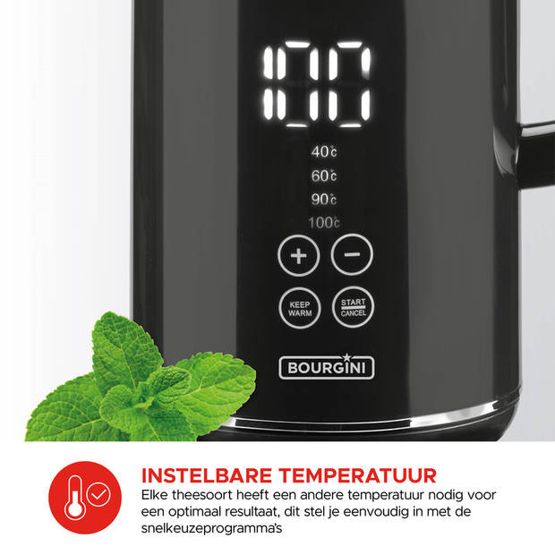 Cool Touch Digitale waterkoker geschikt voor babyvoeding - Temperatuurregeling vanaf 40 graden tot 100°C - BPA vrij