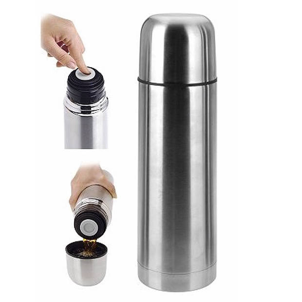 Leakproof Stainless Steel Thermos Bottle - 750 ml - Diameter 7 cm - Keeps Drinks Hot or Cold for a Long Time - Ideal for