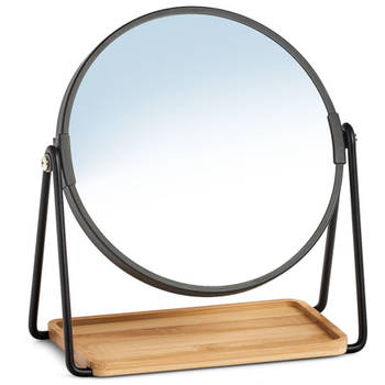 Make-up spiegel metaal/bamboe 17,5 x 20,5 cm - Make-up spiegeltjes