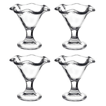 Set van 4x stuks ijs/sorbet coupes op voet van glas 240 ml - Ijscoupe glazen/schaaltjes