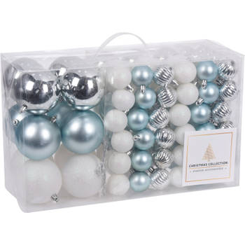 Kunststof Kerstballen 94 stuks voor binnen/buiten gebruik - Blauw/Wit