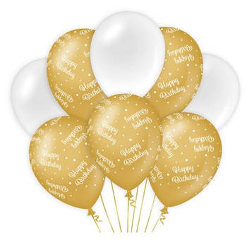 Paper Dreams ballonnen happy birthday latex goud/wit 8 stuks