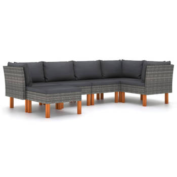 vidaXL 6-delige Loungeset met kussens poly rattan grijs