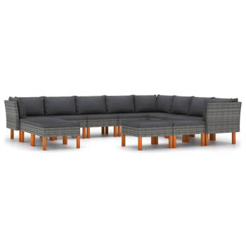 vidaXL 12-delige Loungeset met kussens poly rattan grijs