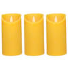 3x LED kaarsen/stompkaarsen oker geel met dansvlam 15 cm - LED kaarsen