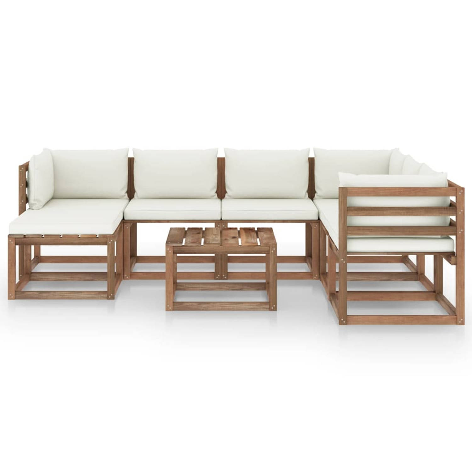 The Living Store Tuinset Grenenhout - Lounge - Crème kussens - 60x60x36.5 cm - Montage vereist