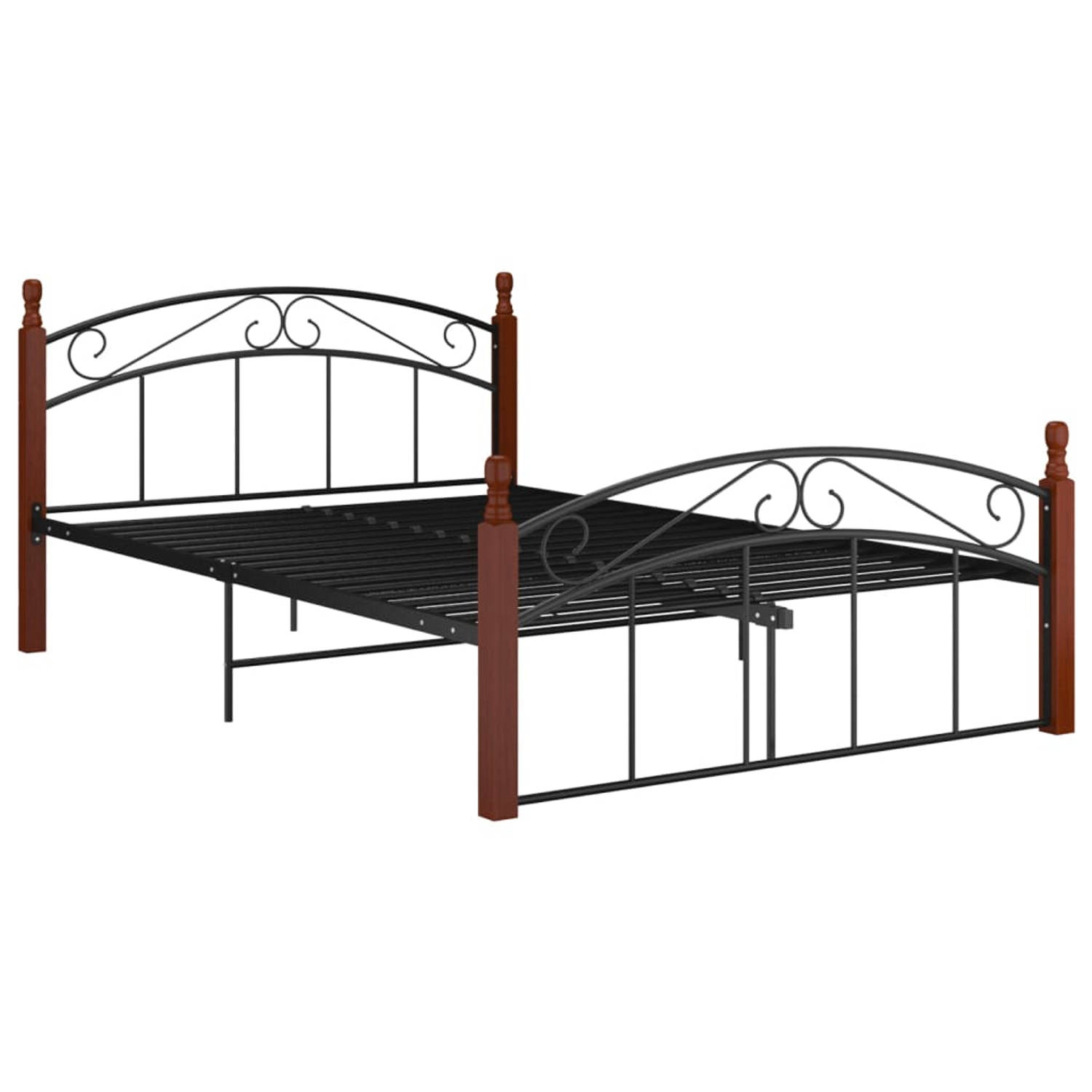 The Living Store Bedframe metaal en massief eikenhout zwart 140x200 cm - Bedframe - Bedframes - Bed - Bedden - Frame - Frames - Tweepersoonsbed - Tweepersoonsbedden - Bedombouw - B