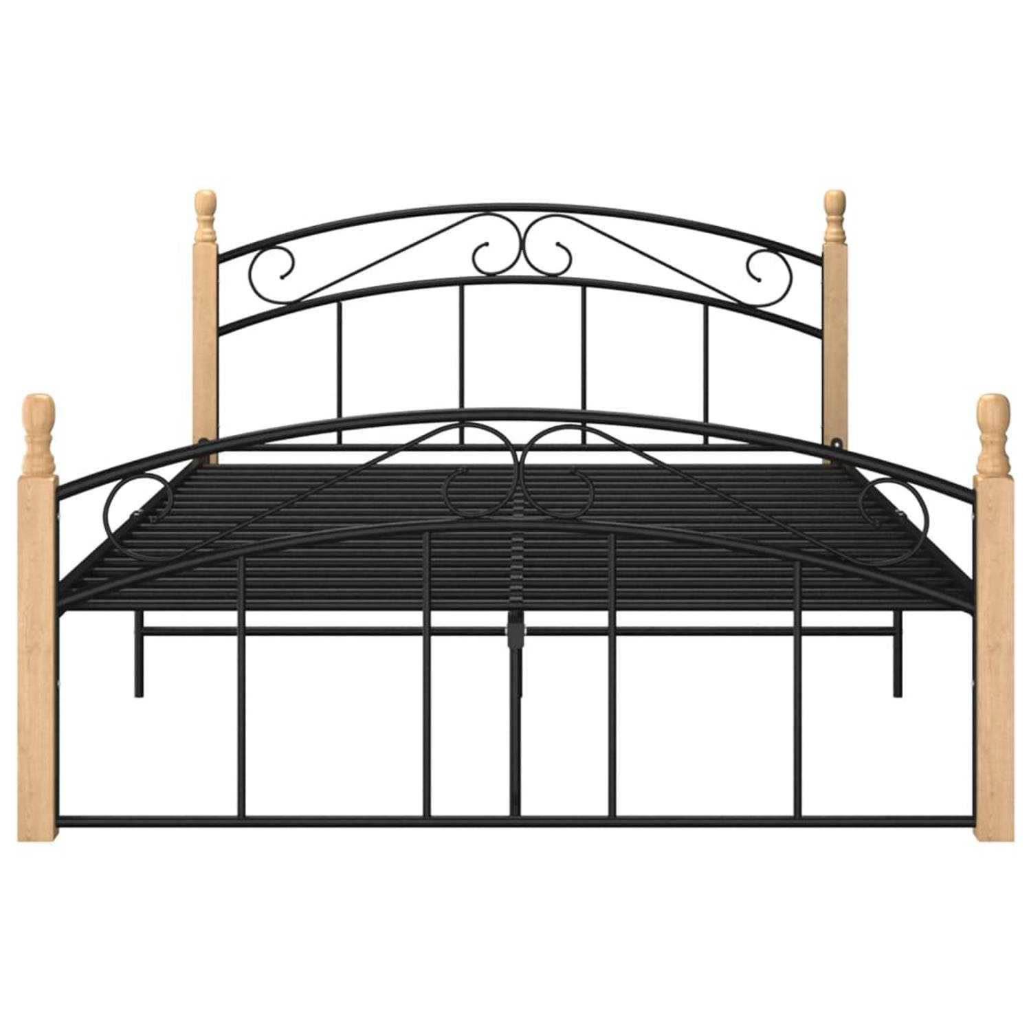 The Living Store Bedframe metaal en massief eikenhout zwart 140x200 cm - Bedframe - Bedframes - Bed - Bedden - Frame - Frames - Tweepersoonsbed - Tweepersoonsbedden - Bedombouw - B