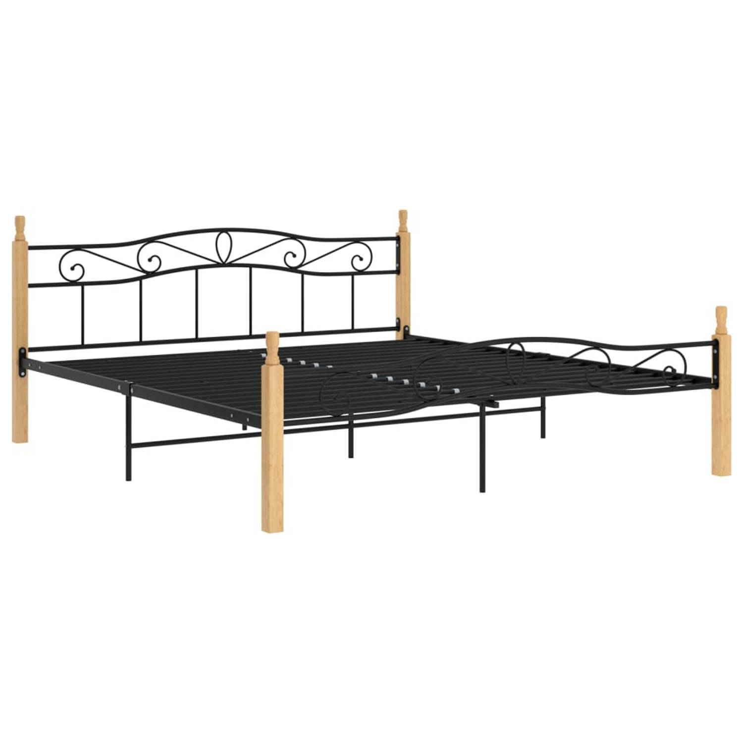 The Living Store Bedframe metaal en massief eikenhout zwart 180x200 cm - Bedframe - Bedframes - Bed - Bedden - Frame - Frames - Tweepersoonsbed - Tweepersoonsbedden - Bedombouw - B