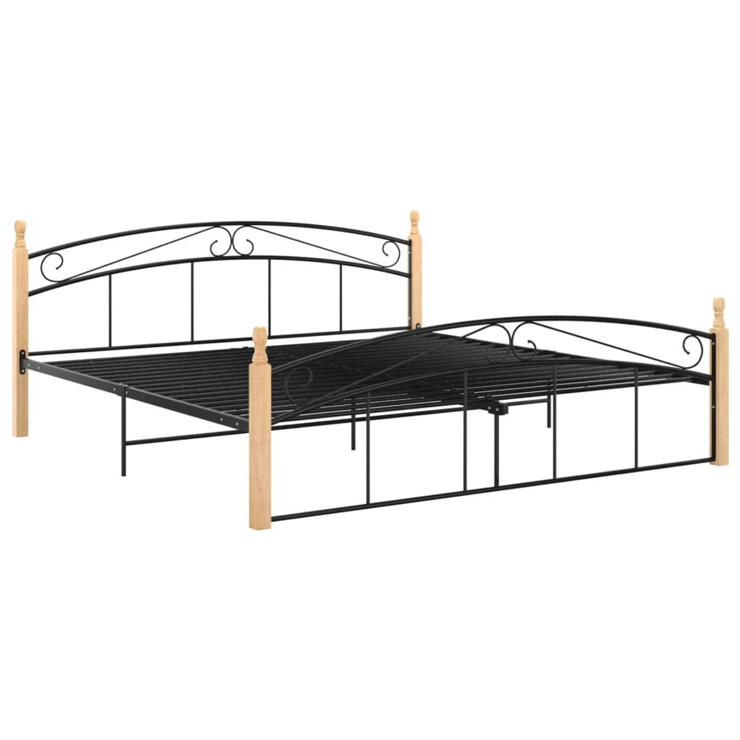 The Living Store Bedframe metaal en massief eikenhout zwart 180x200 cm - Bedframe - Bedframes - Bed - Bedden - Frame - Frames - Tweepersoonsbed - Tweepersoonsbedden - Bedombouw - B