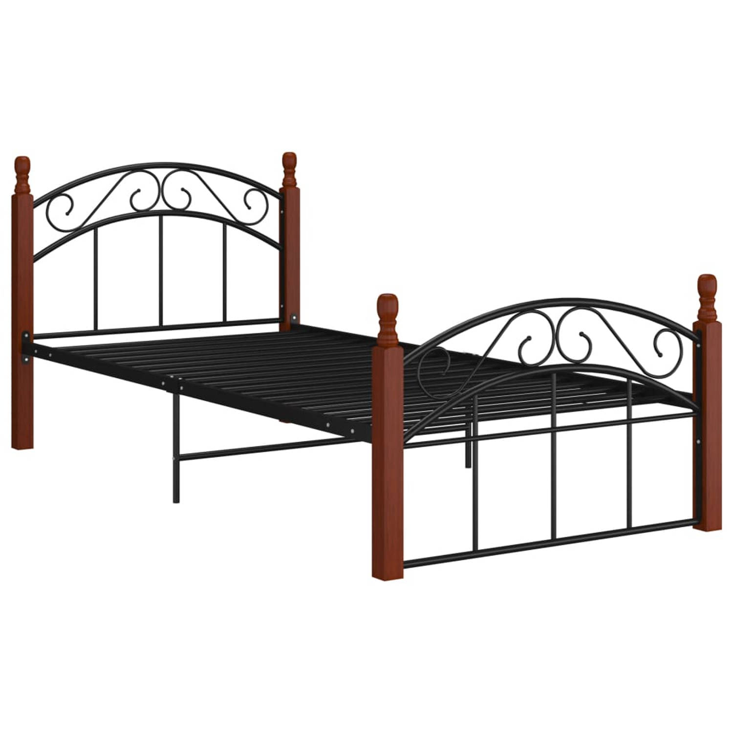 The Living Store Bedframe metaal en massief eikenhout zwart 100x200 cm - Bedframe - Bedframes - Bed - Bedden - Frame - Frames - Eenpersoonsbed - Eenpersoonsbedden - Bedombouw - Bed