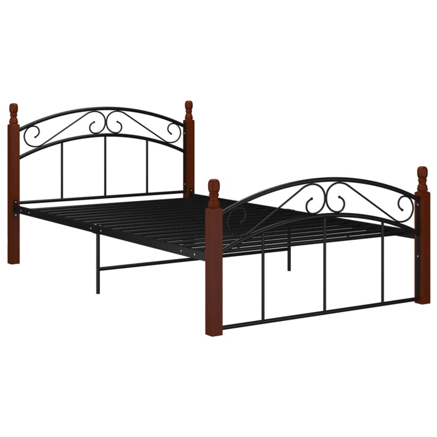 The Living Store Bedframe metaal en massief eikenhout zwart 120x200 cm - Bedframe - Bedframes - Bed - Bedden - Frame - Frames - Tweepersoonsbed - Tweepersoonsbedden - Bedombouw - B