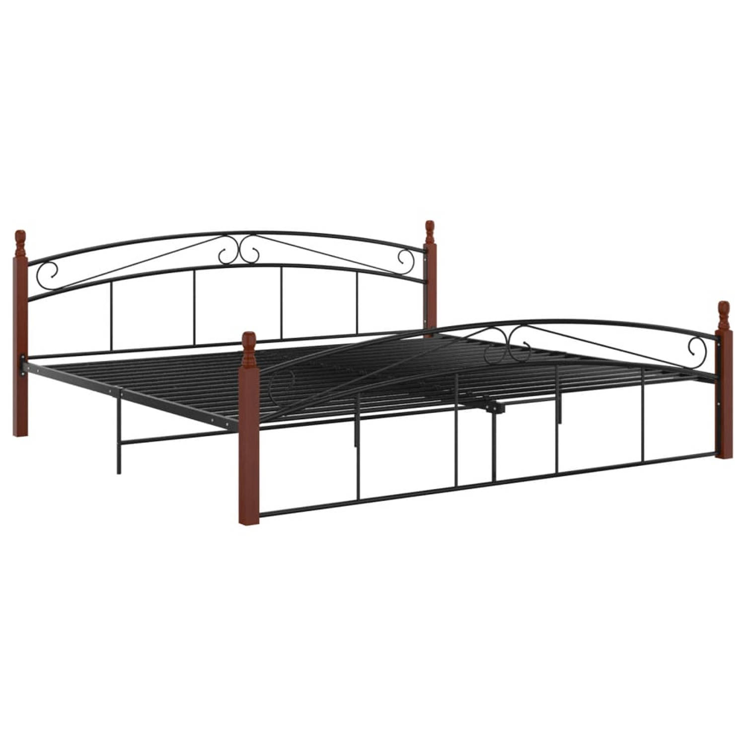 The Living Store Bedframe metaal en massief eikenhout zwart 200x200 cm - Bedframe - Bedframes - Bed - Bedden - Frame - Frames - Tweepersoonsbed - Tweepersoonsbedden - Bedombouw - B