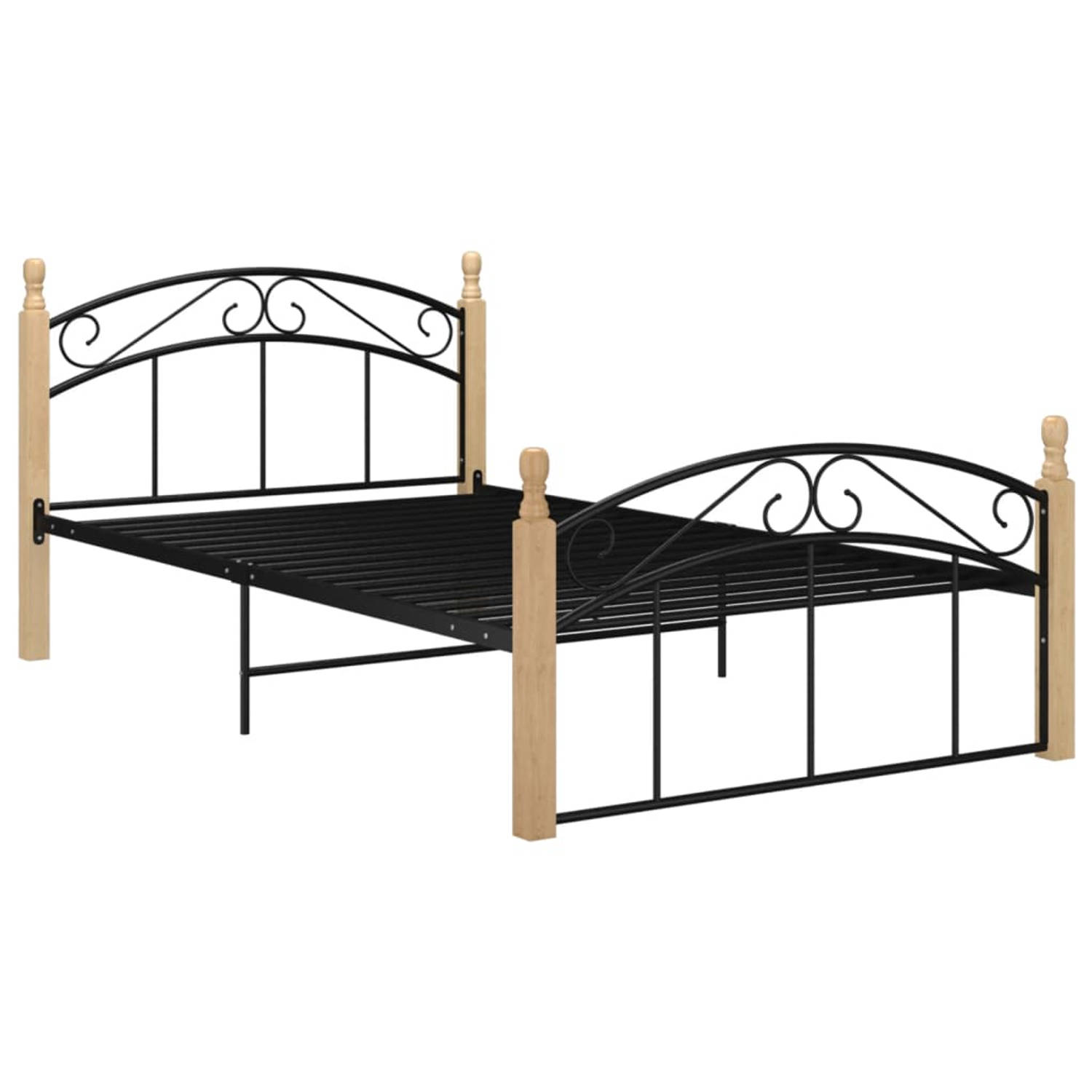 The Living Store Bedframe metaal en massief eikenhout zwart 120x200 cm - Bedframe - Bedframes - Bed - Bedden - Frame - Frames - Tweepersoonsbed - Tweepersoonsbedden - Bedombouw - B