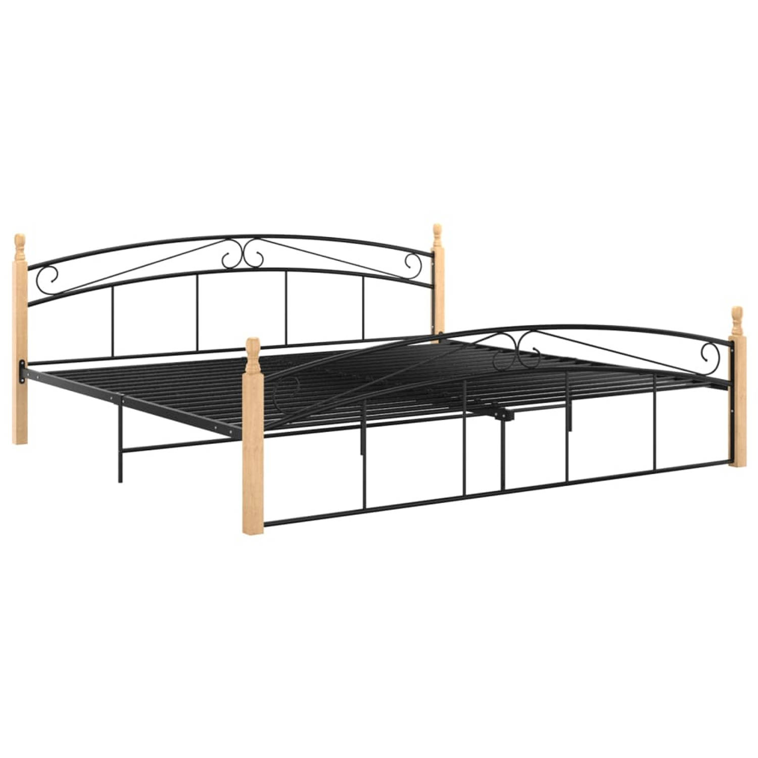 The Living Store Bedframe metaal en massief eikenhout zwart 200x200 cm - Bedframe - Bedframes - Bed - Bedden - Frame - Frames - Tweepersoonsbed - Tweepersoonsbedden - Bedombouw - B